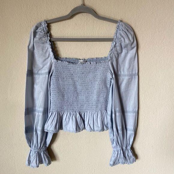 Reformation Roland Blue Crop Top Blouse Size S - Picture 9 of 12